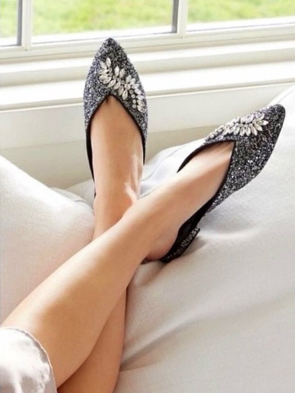 Birdies Pointed Toe Embellished Mules, Sz 9